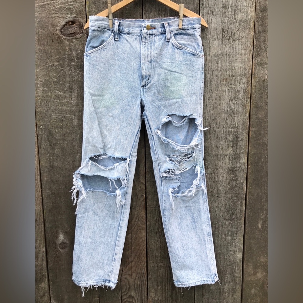 VTG 80s Rustler USA Made Jeans Destroyed Thrashed Stone Wash 32x32 Actual 30x31